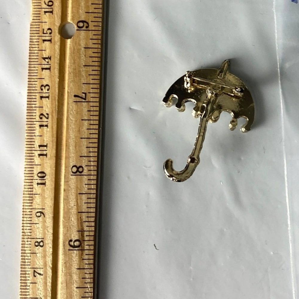 Vintage Umbrella Brooch Pin Silver Tone Black Handle Novelty Weather Rain‎